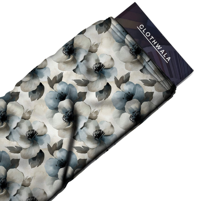 slate blue floral print fabric draped — anarkali styling
