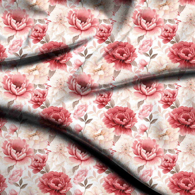 dusty rose floral digital print fabric texture — medium scale closeup