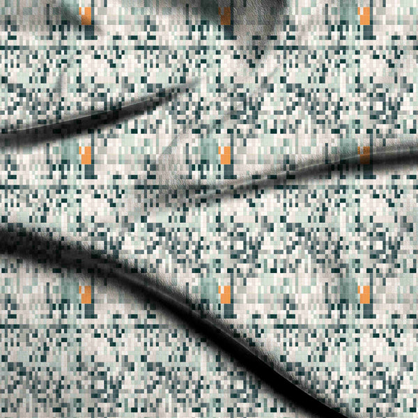 Teal Green Pixelated geometric mosaic with burnt Kaftan Fabric