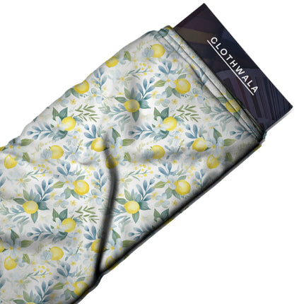 lemon yellow floral print fabric draped — kurta set styling