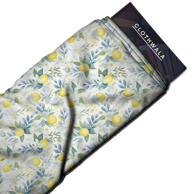 lemon yellow floral print fabric draped — kurta set styling