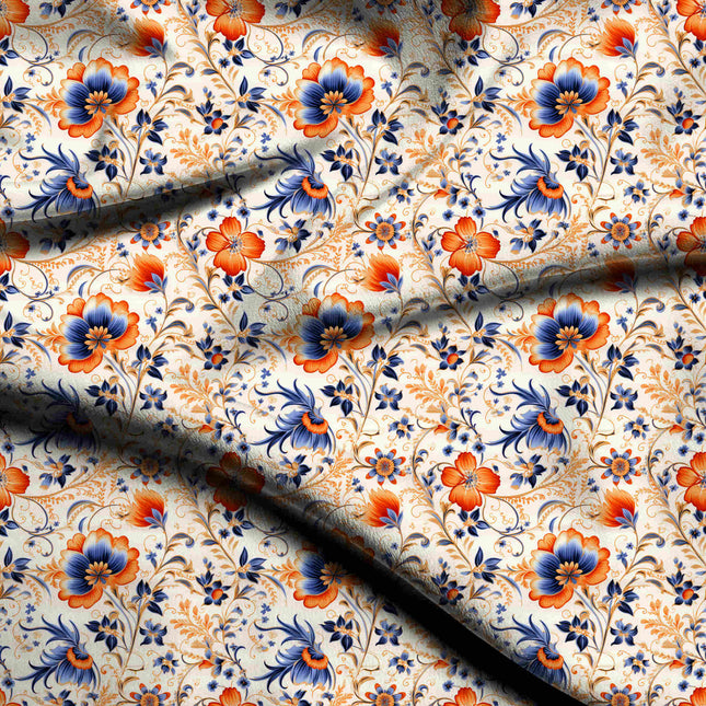 burnt orange floral print fabric draped — kurta set styling