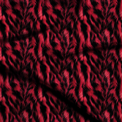 fiery red animal digital print fabric texture — large scale closeup