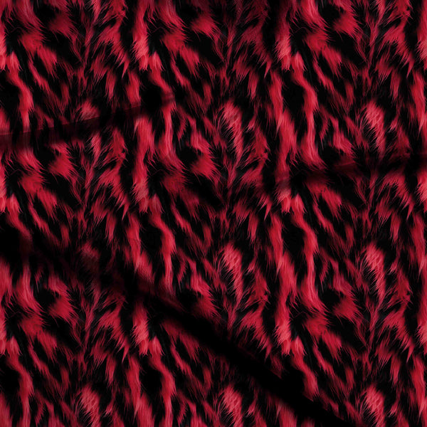 Fiery Red Dynamic Shaggy Fur-like Stripes Print Fabric