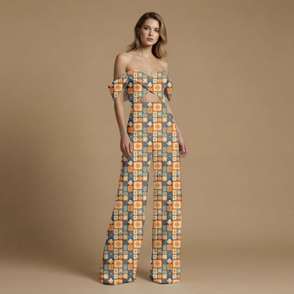 midnight blue ethnic print fabric draped — palazzo pants styling