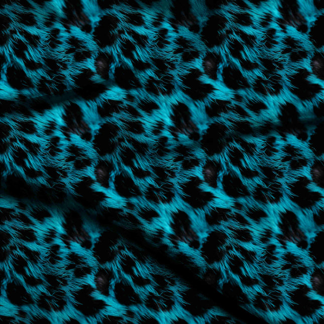 electric teal animal digital print fabric texture — large scale closeup