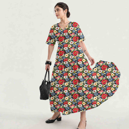 Midnight Blue Floral Digital Print Fabric for Dress | Abstract Luxe Wear - Image 4