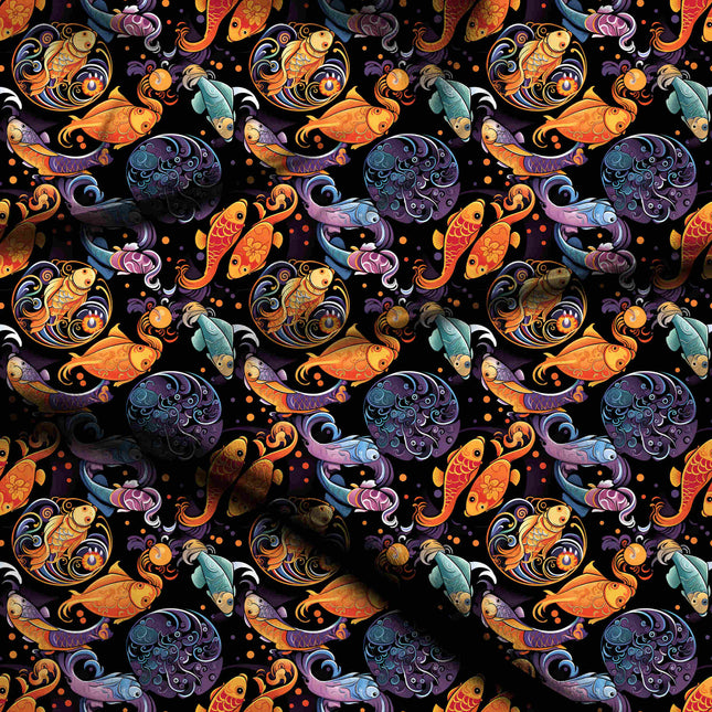 orange ethnic digital print fabric texture — large scale closeup