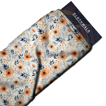 soft peach floral print fabric draped — kurta styling