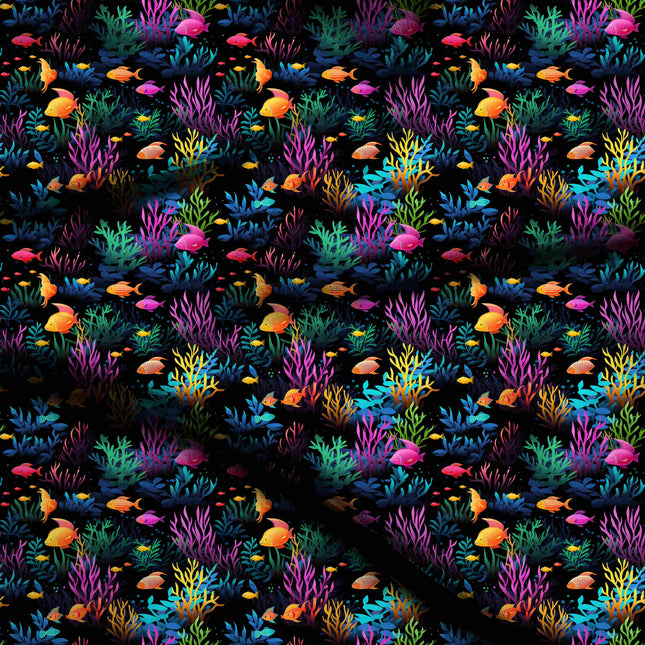 Cobalt Blue Tropical Digital Print Fabric | Kaftan Maxi | Beach Wear | Luxe Botanical Print | Poly Satin Print - 1881