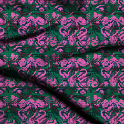forest green floral print fabric draped — maxi dress styling