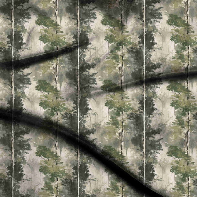 Forest Green Floral Digital Print Fabric | Resort Wear | Dark Academia | Satin Digital Fabric - 1859