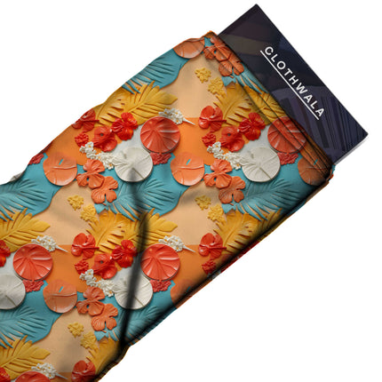 burnt sienna floral fabric detail — embossed finish digital print closeup