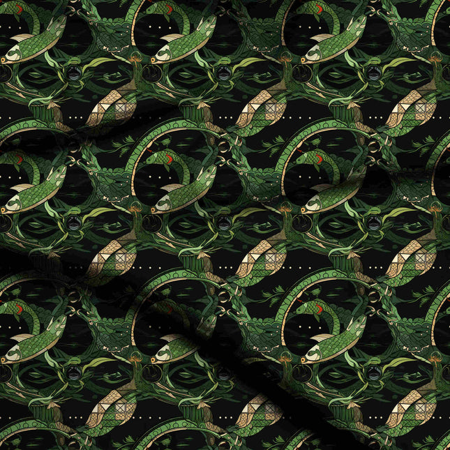 onyx black animal digital print fabric texture — large scale closeup