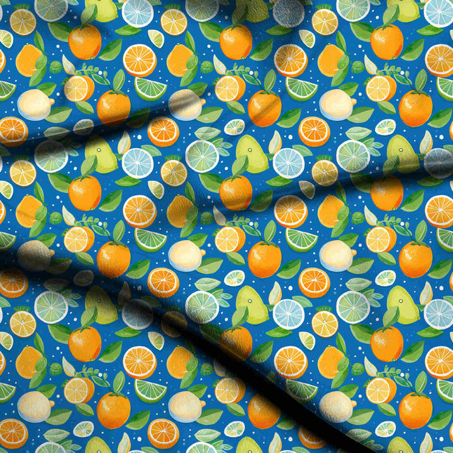cobalt blue tropical digital print fabric texture — medium scale closeup