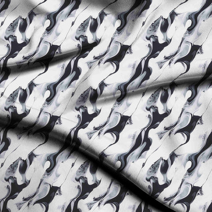 jet black abstract digital print fabric texture — medium scale closeup