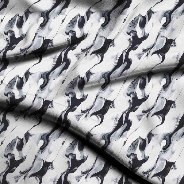 Silver Grey Diagonal Liquid Marble Swirls Print Fabric