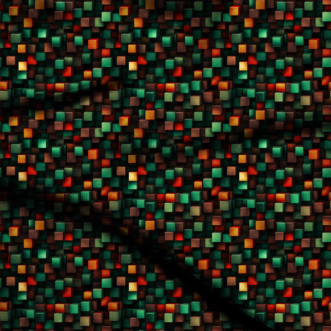 emerald green geometric digital print fabric texture — medium scale closeup