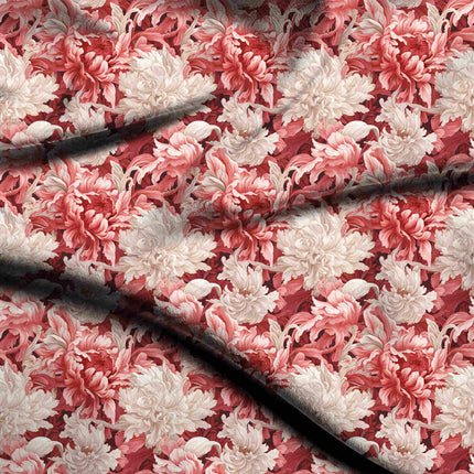 crimson red floral digital print fabric texture — large scale closeup