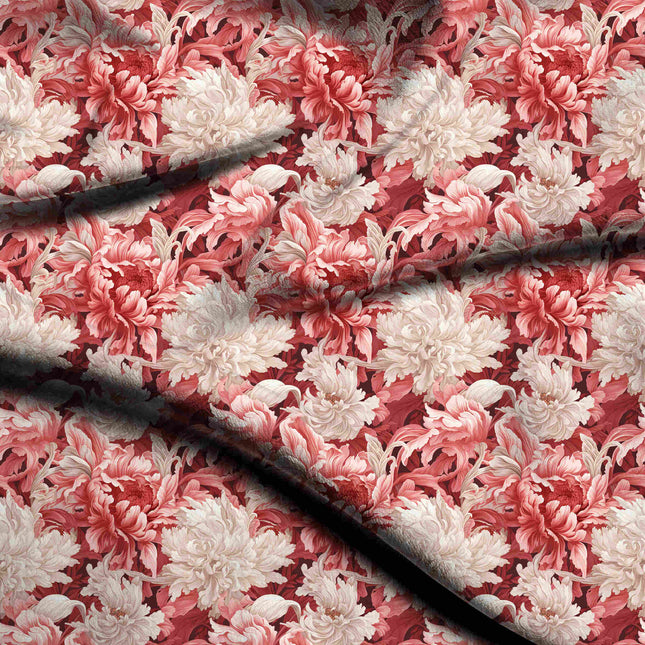 crimson red floral digital print fabric texture — large scale closeup