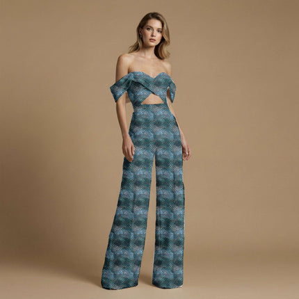 peacock blue animal print fabric draped — lehenga skirt styling