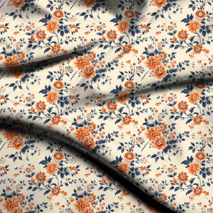 ivory cream floral print fabric draped — saree styling