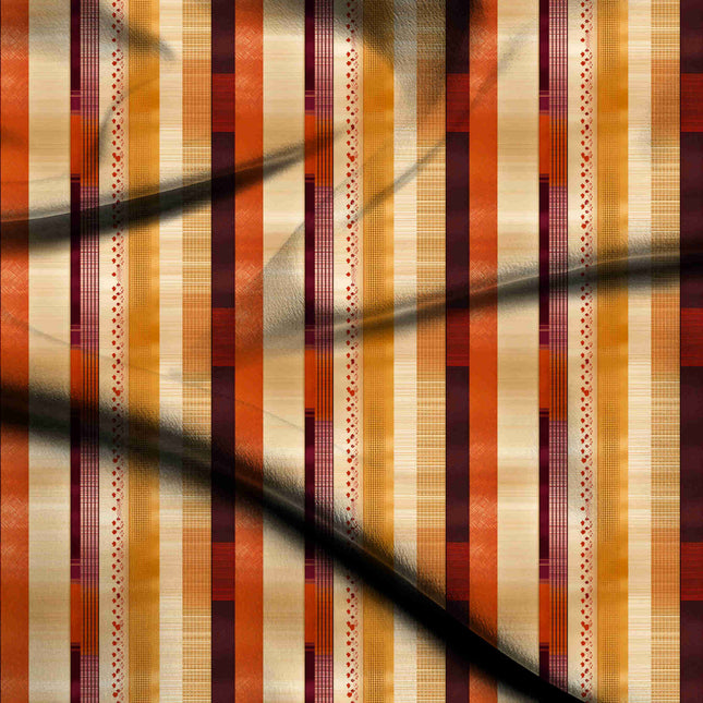 Burnt Sienna Stripes Digital Print Fabric | Palazzo Kaftan | Festive Fusion Fabric | Poly Muslin Print - 1231