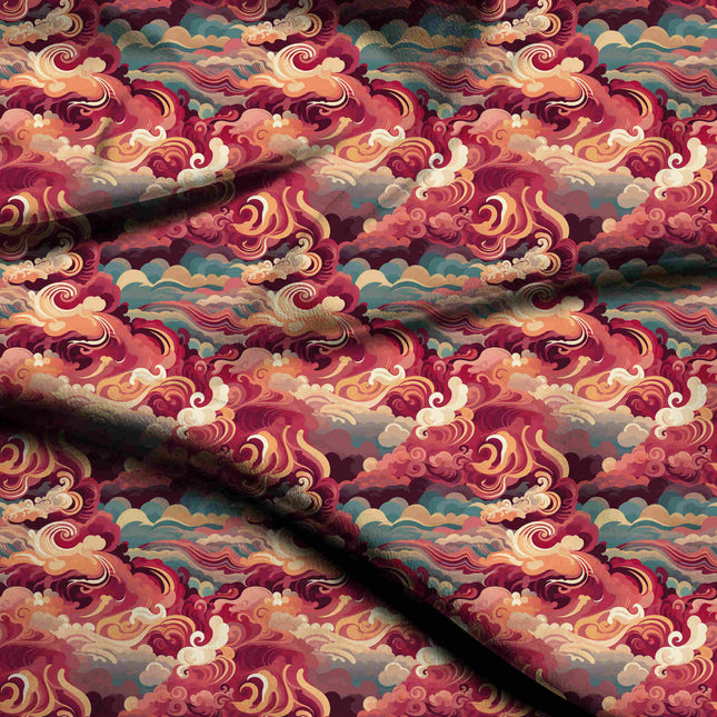 burgundy abstract digital print fabric texture — large scale closeup