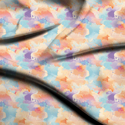 sky blue floral digital print fabric texture — medium scale closeup
