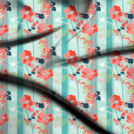 teal floral digital print fabric texture — medium scale closeup