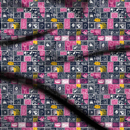 midnight blue ethnic digital print fabric texture — medium scale closeup