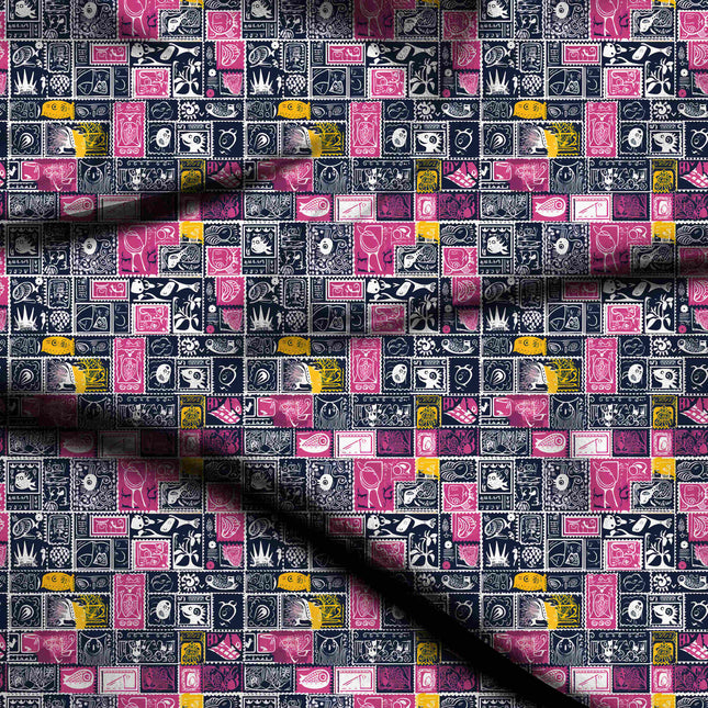midnight blue ethnic digital print fabric texture — medium scale closeup