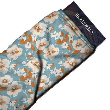 Sky Blue Floral Digital Print Fabric for Maxi | Romantic Garden Party - Image 2