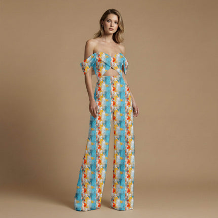 teal blue abstract all-over print pattern — large scale repeat layout