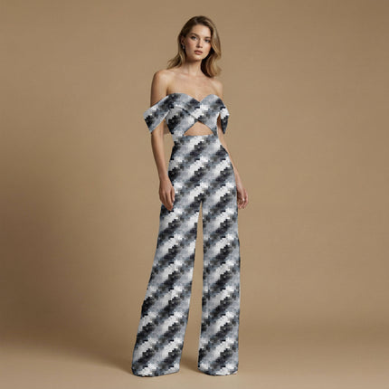 jet black geometric all-over print pattern — medium scale repeat layout