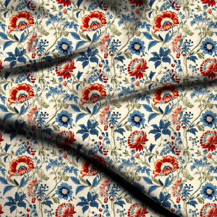 crimson red floral fabric detail — textured finish digital print closeup