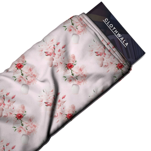 blush pink floral print fabric draped — kaftan styling