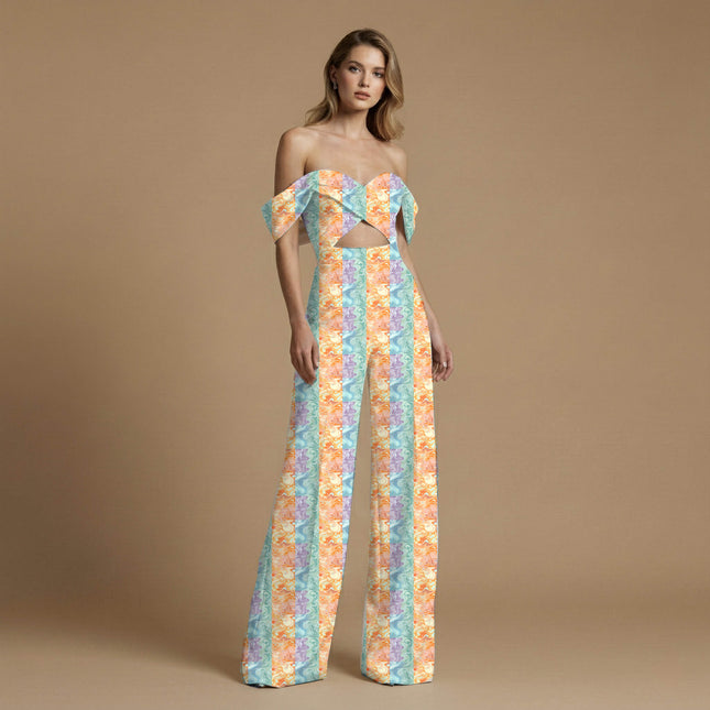 apricot abstract print fabric draped — saree styling