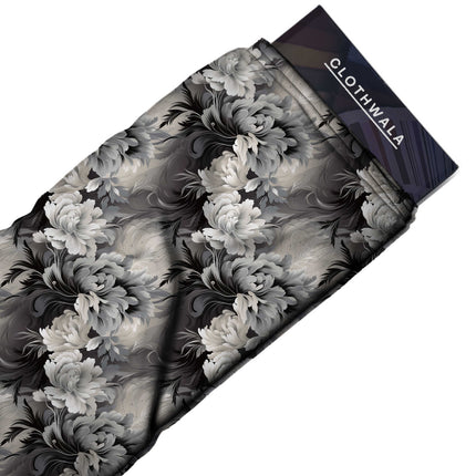 jet black floral fabric detail — matte finish digital print closeup