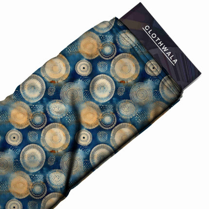 cobalt blue abstract print fabric draped — kaftan styling