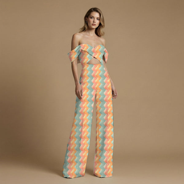 Pale Mint Soft Gradient Geometric Waves Print Fabric
