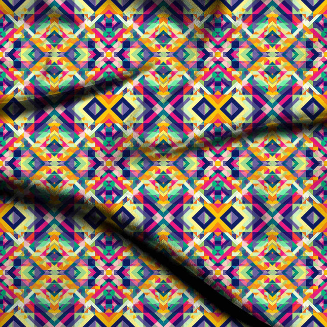 cobalt blue geometric digital print fabric texture — medium scale closeup