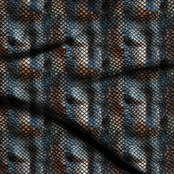 Charcoal Grey Iridescent Reptilian Dragon Scales Print Fabric