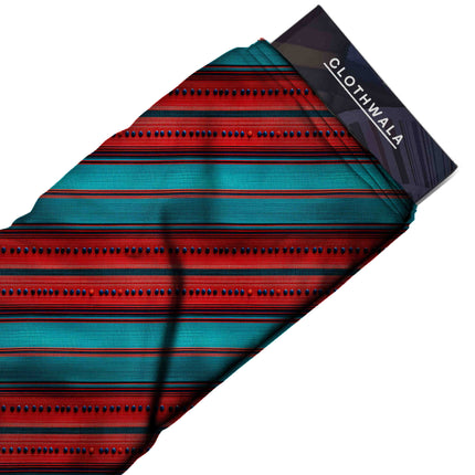 teal stripes fabric detail — textured finish digital print closeup