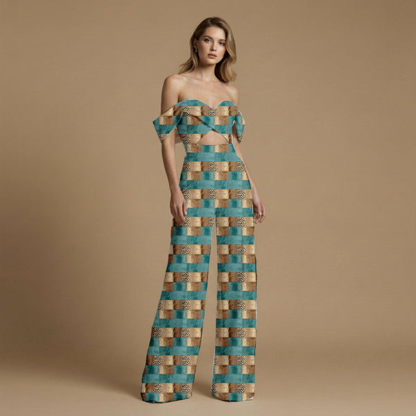 Chestnut Brown Luxurious patchwork of animal spots, Kaftan Fabric