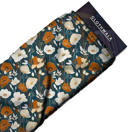 Forest Green Floral Digital Print Fabric for Dress | Festive Indian Wear - Image 7