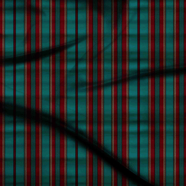 Deep Teal Bold Vertical Stripes With Fine Print Fabric