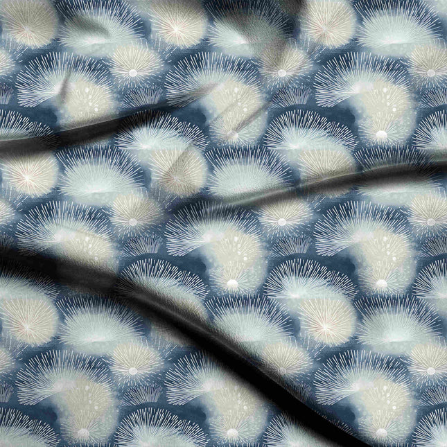 deep indigo floral digital print fabric texture — medium scale closeup