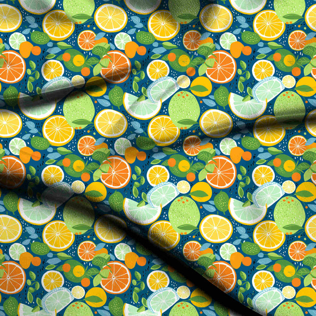 deep teal tropical digital print fabric texture — medium scale closeup