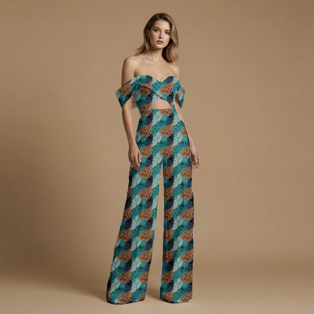 russet brown animal print fabric draped — maxi dress styling